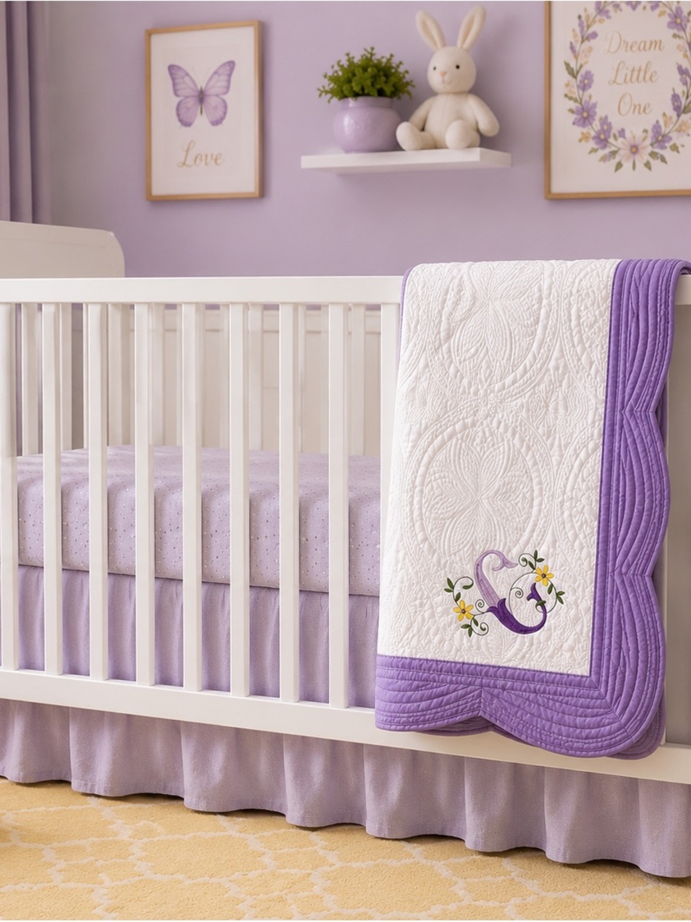 Tiny Heirloom Stitches Monogram C Baby Quilt 35x36